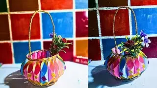 Basket Making With Plastic | Plastic Bottle Craft Idea | Phool Dali Making With Paper and Plastic 