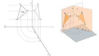 Abatimiento de triángulo contenido en plano proyectante horizontal en Sistema Diédrico