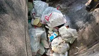 Garbage truck hopper POV: McNeilus ZR on townhome cart lines