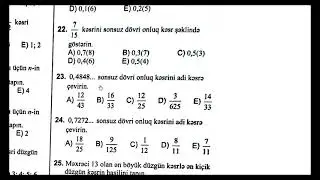 Test toplusu. Adi və onluq kəsrlər 2. Sonsuz dövri onluq kəsrlər.