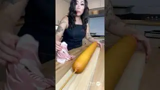 Making 10ft bacon wrap up corn dog #cooking #cookwithme #cookingchannel #ai