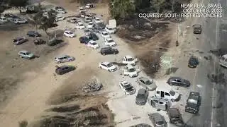 DRONE: destruction, abandoned cars after rave party site in Israel targeted in Hamas attack