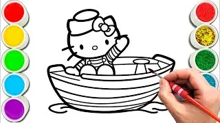 Hello Kitty in a boat Drawing, Painting & Coloring For Kids and Toddlers_ Child Art