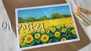 [ENG]오일파스텔 해바라기 꽃밭 풍경화 그리기 | 차근차근 따라하는 오일파스텔 취미 | Drawing Sunflower Field Landscape Using Oil Pastel