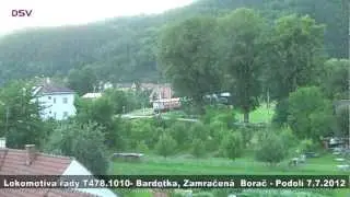 Borač - odjezd lokomotivy T478.1010 (Bardotka, Zamračen&aacute;) ze stanice, HQ zvuk