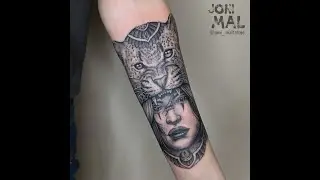 3 rl tattoo process - Гепард и девушка