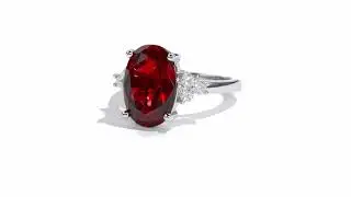 Radiant 3.5ct Oval Ruby and Moissanite Platinum plated Silver Proposal Ring