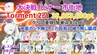 【ブルアカ】大決戦 ビナー 市街地 Torment 2凸 38,883,680pt 水着カンナ無し 被り無し