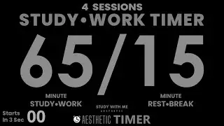 DARK Mode, Pomodoro 65/15 Study Timer, No Music, 4 Sessions, 65 Minute Study, Gentle Alarm