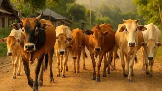 Puluhan Sapi di pandu sama pengembala pulang kekandang, Suara sapi Moo, Sapi lucu yang gemuk