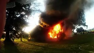 Huge smoke column and tons of flames coming from giant house fire! Flashover Rollover Backdraft
