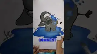 Baby elephant bathing lake drawing and colouring 🥰🥰🥰|| #short #youtube