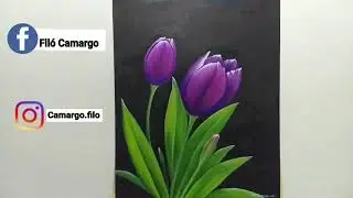 #09 Pintura em tela a Óleo  (iniciantes). Como pintar tulipas.