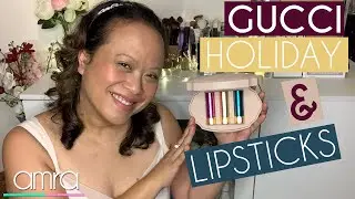 GUCCI ROUGE A LEVRES LUNAISON GLITTER LIPSTICK| 2020 HOLIDAY AND GUCCI LIPSTICKS - TRY ON REVIEW