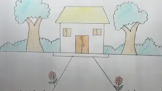 Peaceful Village House Drawing | Easy Nature Scenery Drawing Step by Step#VillageDrawing