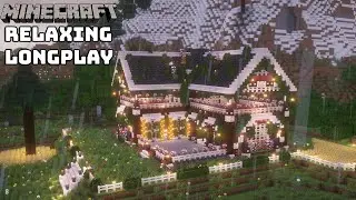 Minecraft Relaxing Longplay - Rainy Day Mountain Cottage House - No Commentary