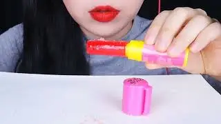 ASMR RED DESSERTS /  PUSH POP CANDY, STRAWBERRY, SUSHI JELLY *CRUNCH SOUNDS* EATING MUKBANG