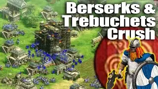 Viking Power in 4v4!  Berserks & Trebuchets Destroy  AOE2 DE