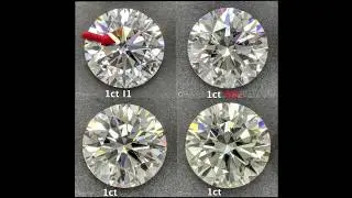 Diamond grading 4Cs in 1 minute. Four 1ct diamonds same cost but different colour cut and clarity.