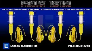 13W CFL Drop Light w/ Inline Transformer - 825 Lumens - 120-277V AC to 12V DC -Dual Hooks - 50' Cord