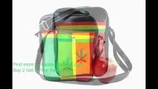 BLACK VINYL SHOULDER BAG LACOSTE STYLE RASTA COLORS CANNABIS FAUX LEATHER