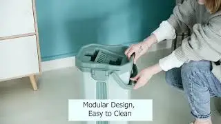 Mop with Bucket - Pureatic by UPC Upgraded Hands-Free Squeeze Microfiber Flat Mop System 360&deg;