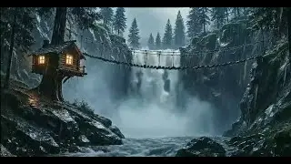 🔴Mystical Forest Cabin by the Waterfall | Rainy Fantasy Nature Ambience