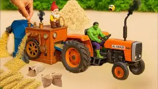 Mini Tractor Threshing Wheat | Amazing Village Machine Project | DIY Thresher Working