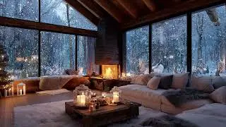 🤍❄️White Winter Piano Music | Snowy Evening Window & Fire Sounds for Deep Relaxation