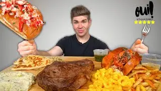 Huge RIBEYE STEAK & Buttery LOBSTER ROLL Mukbang! w/ Mac & Cheese, Bacon Mashed Potatoes, Fries +