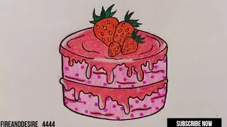 How to draw strawberry cake|Easy cake drawing for kids|Beautiful cake drawing|Cute cake drawing