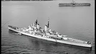 HMS Vanguard (23) and USS Midway (CVA-41) at anchor