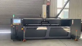 Aluminum extrusion profile automatic double head milling center, one milling head and one laser head