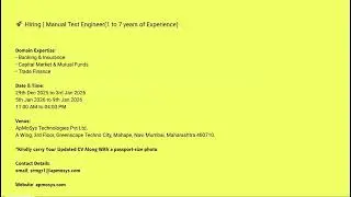 QA Job Opening | Manual Tester | Freshers & Experienced