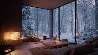 🤍❄️Slow Piano in White Tones | Snow Outside the Window & Fireplace Glow