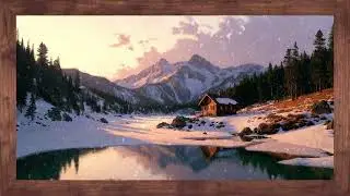 Snowy Mountain Cabin Framed TV Art | Painted Winter Sunset & Mountain Snow Ambience❄️✨