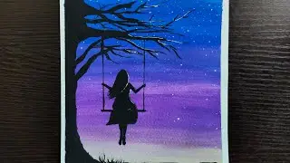Alone girl swinging in a tree || lonely girl swinging watercolor painting #watercolorpainting