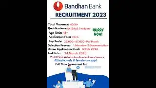 10th Pass Job | Bandhan Bank Recruitment 2023 |Bandhan Bank Vacancy 2023 |Bank Vacancies| #shorts