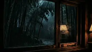 Gentle Rain on Window at Night | Bamboo Forest Ambience (10 Hours)