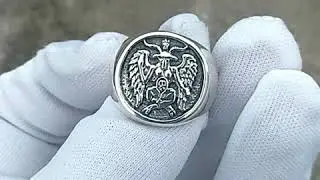 Sterling Silver Baphomet Ring Occult Satanic Goat Ring (polished)