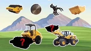 Guess the Right Construction Tools!  Roller, Wheel Loader, Grapple & Saw Blade 🔧| Vehicles Animation