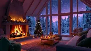 Warm Fireplace Glow and Snowfall Ambience in a Cozy Cabin for Calm Nights and Deep Sleep