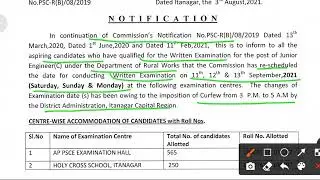 JE Written  exams date out and center wise||Appsc||Arunachal pradesh 2021||