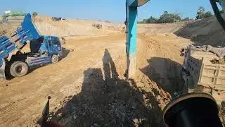 Big Excavator KOBELCO and Trucks Nissan 5TON Working 