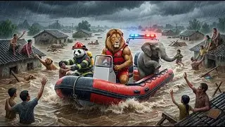 🚨 FLOOD RESCUE ! Animal Heroes Save Village from Disaster  ! Amazing Sumo Rescue