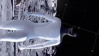 A humanoid robot walks across the moon's surface. Lunar colony. 3D rendering.