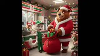 メリークリスマス！ふわふわ猫店員、サンタ姿のクマさんのお手伝い！【7-11バイト】Ho Ho Ho-lpful!Cat Helps Santa Bear Pack Gifts at 7-Eleven!