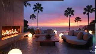 Malibu Beach House Fireplace + Light Rain + Soft Waves | Sleep & Relax Help us hit 1K subs