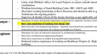Sr Structural Design Engr Civil Quantity Surveyor Design Sr Tender Engineer Architect Jobs in KSA