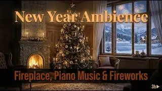 New Year Ambience 🎄 Fireplace, Piano Music & Fireworks ❄️ Cozy Relaxation for Sleep & Focus